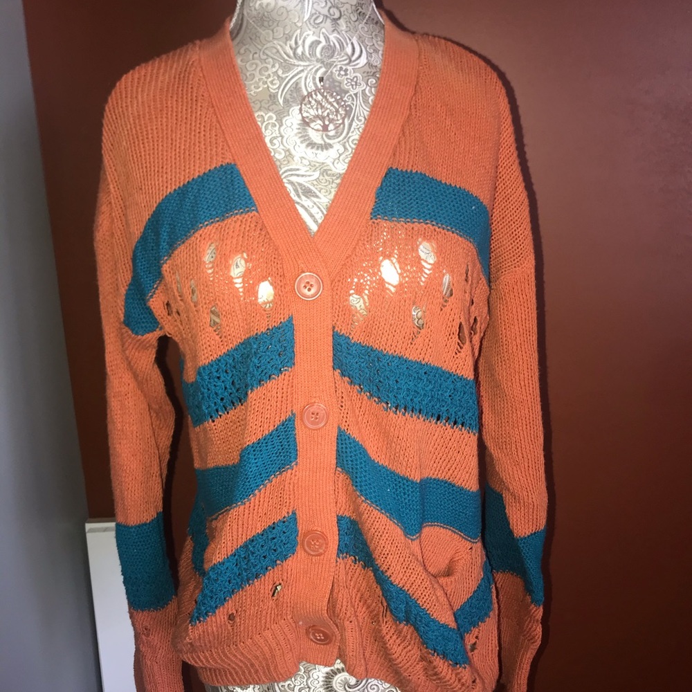 Striped distressed cardigan